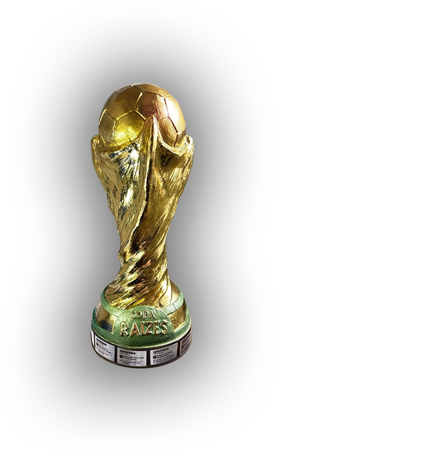 Logo da Copa Raízes, um campeonato de futebol que promove união familiar e celebra o esporte 
